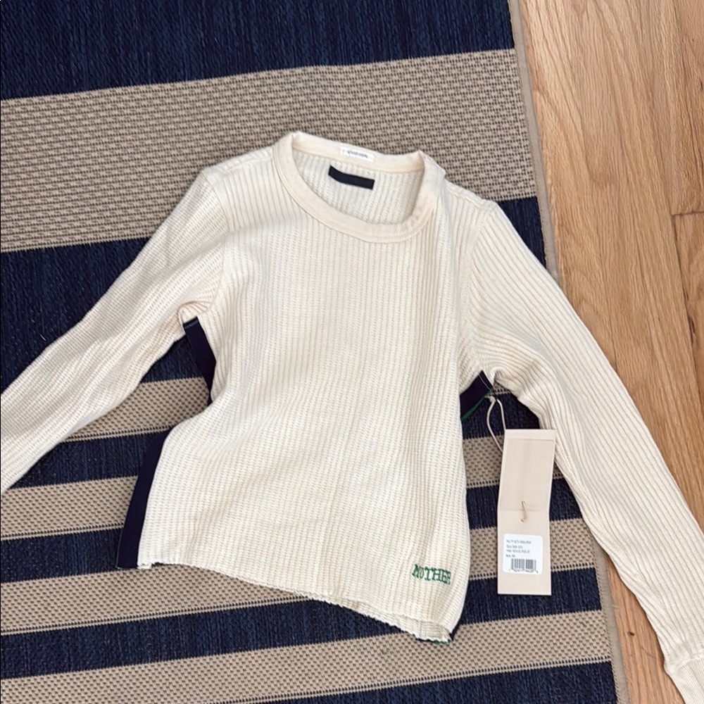 NWT Mother Ribbed Crewneck Long Sleeve Top in Cream